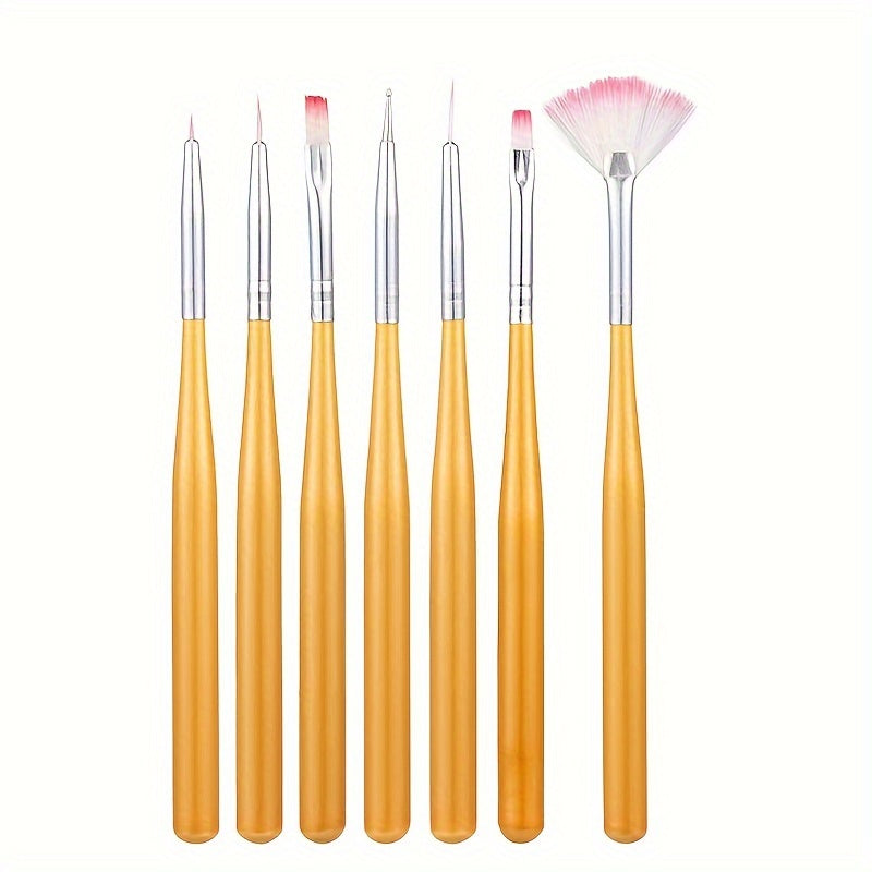 Corallo Kit Pennelli Nail Art 7 Pezzi — Pennelli gel, liner, dettaglio e ventaglio professionali