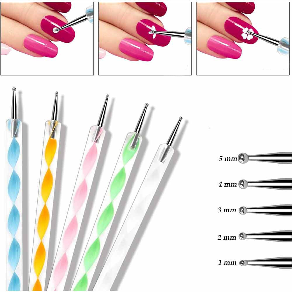 Corallo Dotting Tool Set 5 Misure — Utilizzo nail art su unghie gel